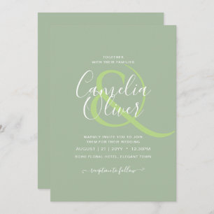 BUDGET Wedding Sage Apple Green Monochrome Text  Invitation