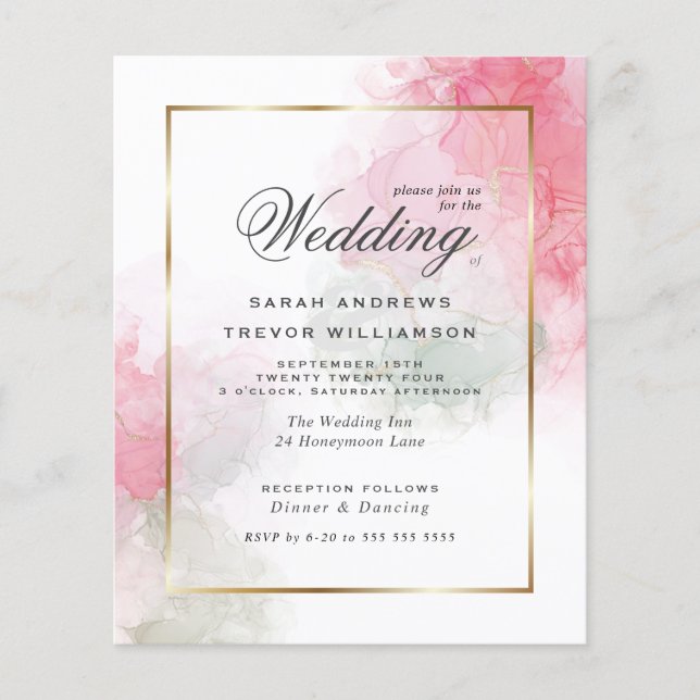 Budget Wedding Sage Rose Pink Alcohol Ink (Front)