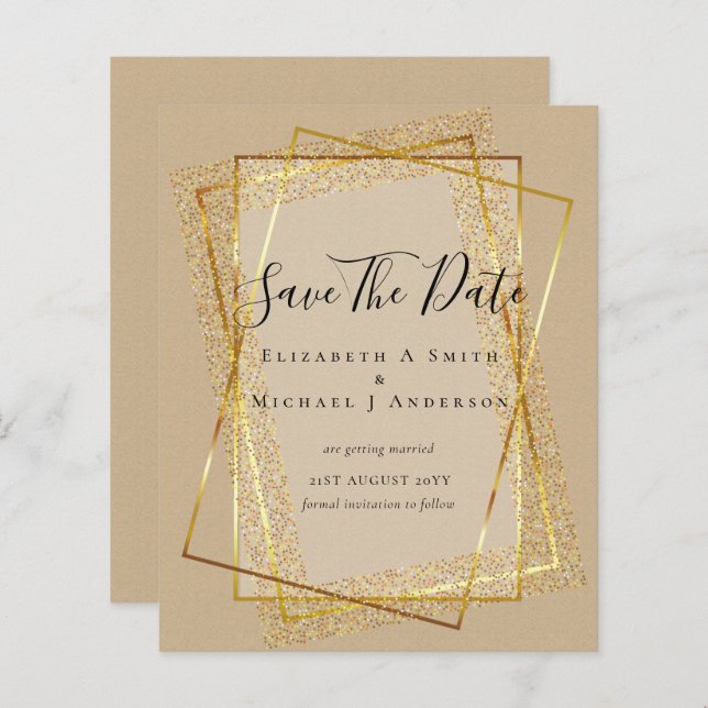 BUDGET WEDDING SAVE DATES  Gold Glitter Geometric (Front/Back)