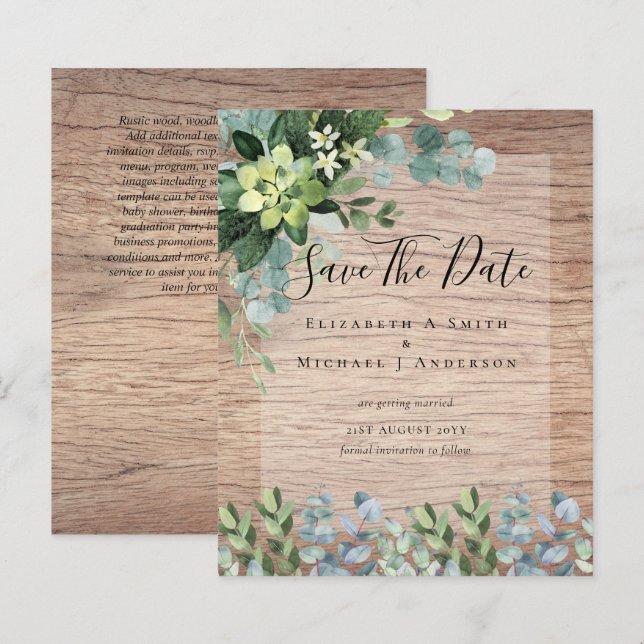 BUDGET WEDDING SAVE DATES - GREENERY Eucalyptus (Front/Back)
