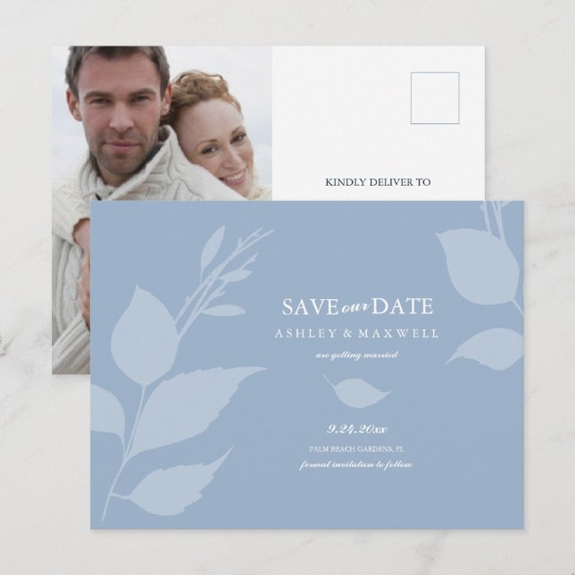 Budget Wedding Save The Date Dusty Blue Announcement Postcard (Front/Back)