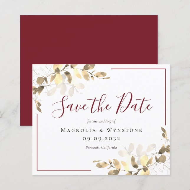 BUDGET Wedding Save The Date | Red Gold Eucalyptus (Front/Back)