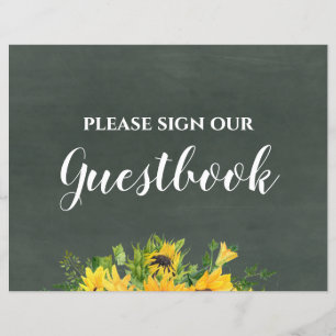 Budget Wedding Sign Guestbook Chalk Sunflowers
