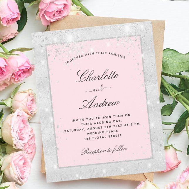 Budget wedding silver blush glitter invitation (Creator Uploaded)