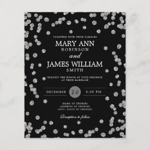 Budget Wedding Silver Glitter Black Invite