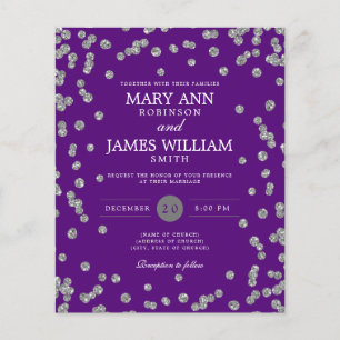 Budget Wedding Silver Glitter Purple Invite