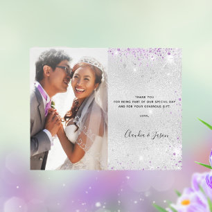 Budget wedding silver purple photo thank you