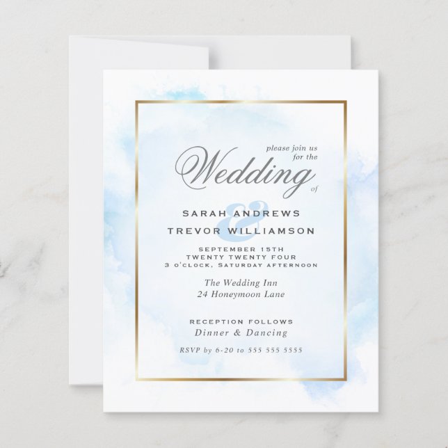 Budget Wedding Sky Blue Watercolor Wash  (Front)