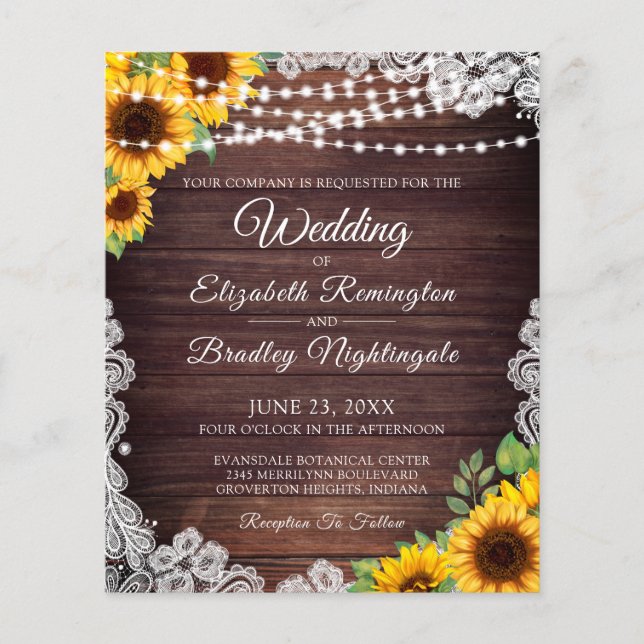 Budget Wedding Sunflower Wood String Lights Lace (Front)