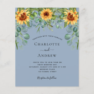 Budget wedding sunflowers eucalyptus dusty blue