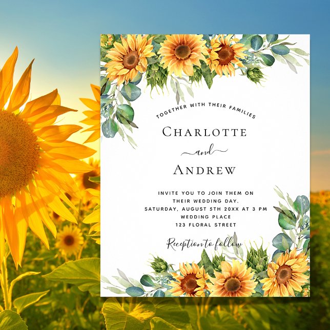 Budget wedding sunflowers eucalyptus invitation (Creator Uploaded)