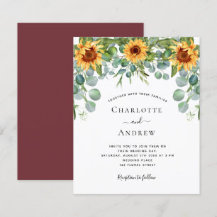 Budget wedding sunflowers eucalyptus wine red