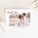 Budget Wedding Thank You Photo Minimalist Flyer<br><div class="desc">Budget Wedding Thank You Cards that have a photo on the front and back. The Thank you cards contain a modern hand lettered cursive script typography that are elegant,  simple and modern to use after you minimalist simple wedding day celebration.</div>