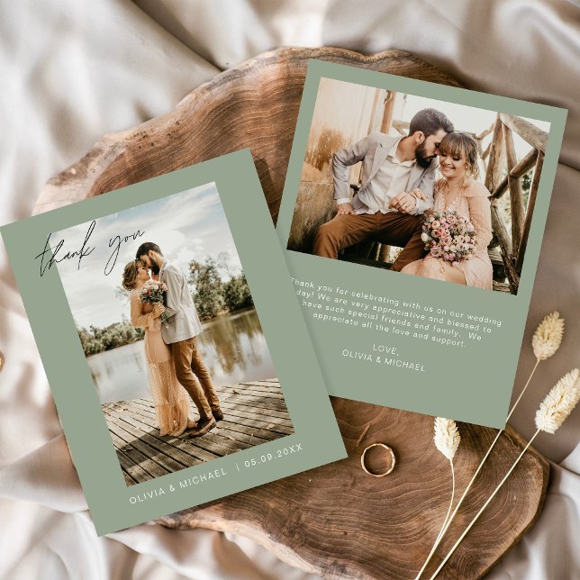 Budget Wedding Thank You Sage Green Photo Cards (Creator Uploaded)