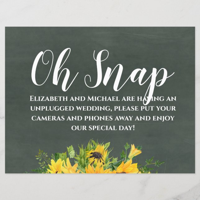 Budget Wedding Unplugged Oh Snap Chalk Sunflowers (Front)