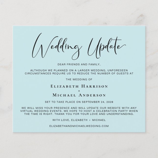 Budget Wedding Update Sea Blue Announcement (Front)