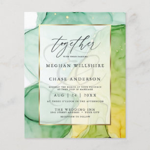 Budget Wedding Vibrant Greens Gold Abstract Ink