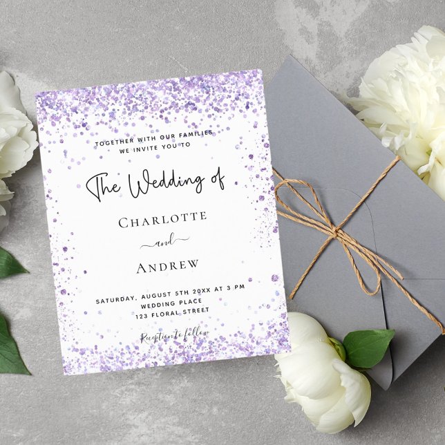 Budget wedding violet glitter script invitation (Creator Uploaded)