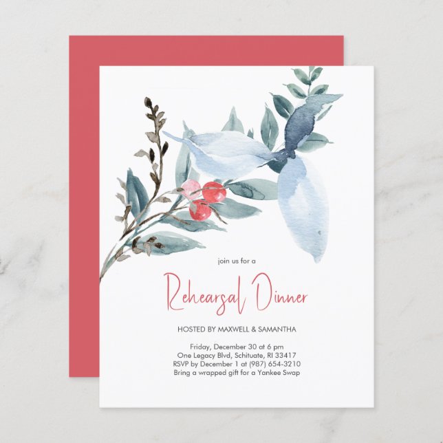 Budget Wedding Watercolor Invitations (Front/Back)