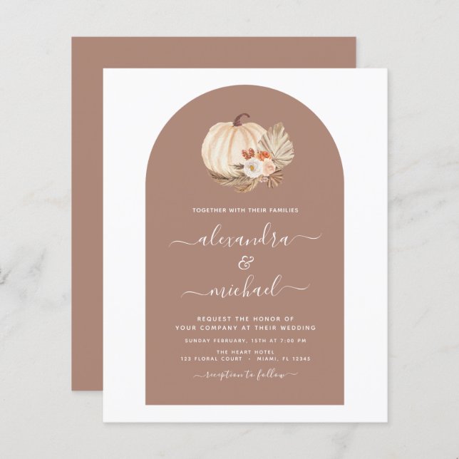 Budget Wedding White Pumpkins Boho Terracotta (Front/Back)