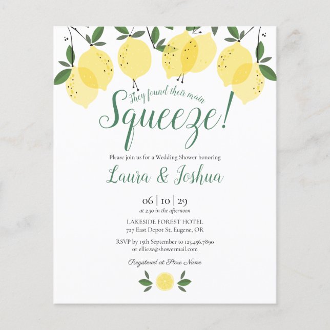 Budget WeddingShower Main Squeeze Lemon Invitation (Front)