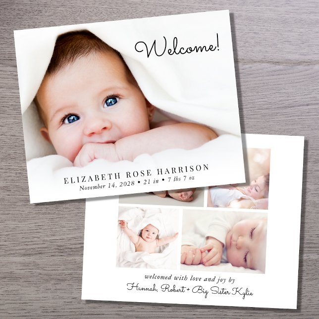 Budget Welcome Photo Collage Birth Announcement (Creator Uploaded)