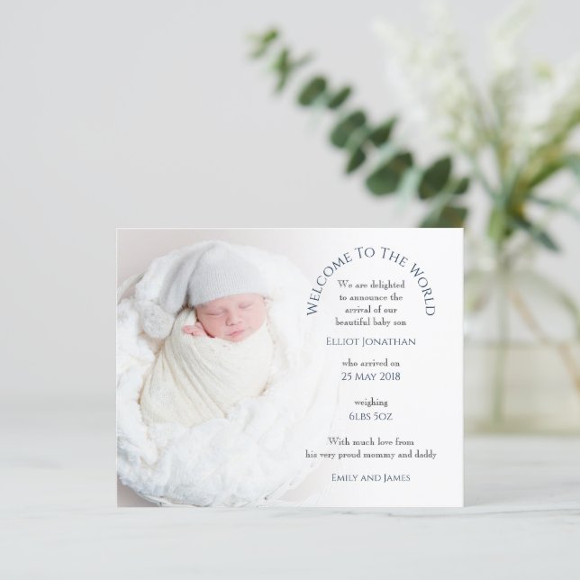 Budget Welcome to World Photo Birth Announcement (Standing Front)