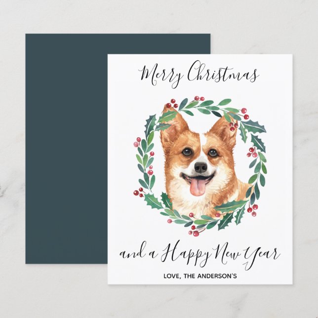 Budget Welsh Corgi Dog Merry Christmas Card (Front/Back)