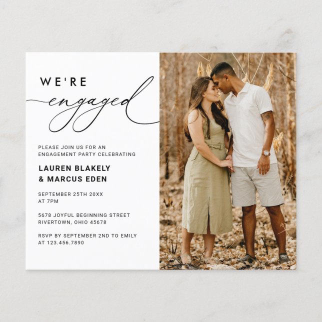 Budget We're Engaged Photo Engagement Party Invite (Front)