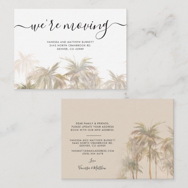 Budget We've Moved Palm Trees Address Change Card (Front/Back)