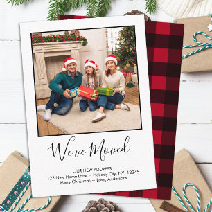 Budget We've Moved Photo Red Plaid Holiday Moving Card