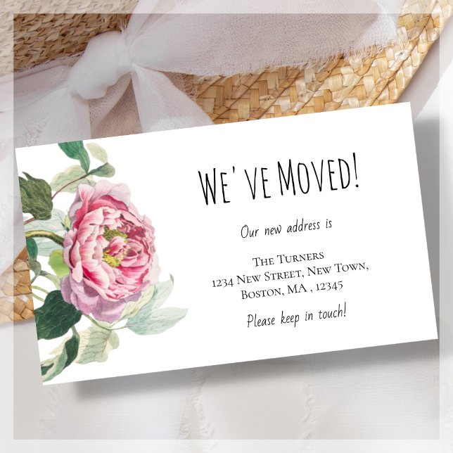 Budget We've Moved Pink Rose Announcement Card (Creator Uploaded)