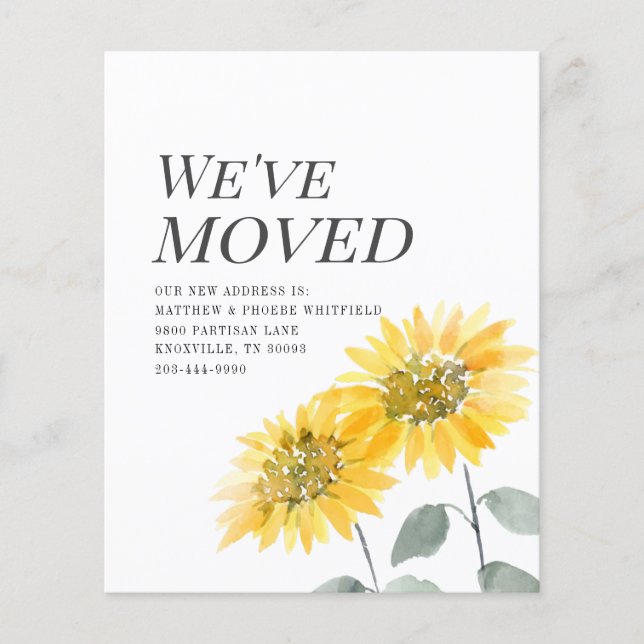 Budget We've Moved Sunflower Moving Announcement (Front)