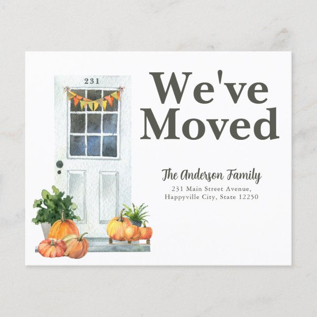 Budget We've Moved White Door Pumpkin Fall Moving (Front)