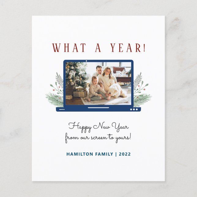 Budget What A Year Simple New Year Photo Card (Front)
