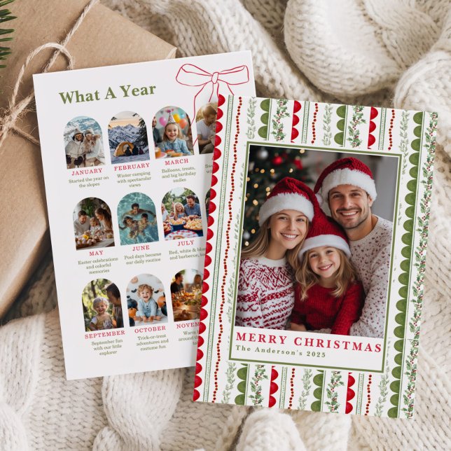 Budget What A Year Whimsical Twelve Photo collage Holiday Card (Creator Uploaded)