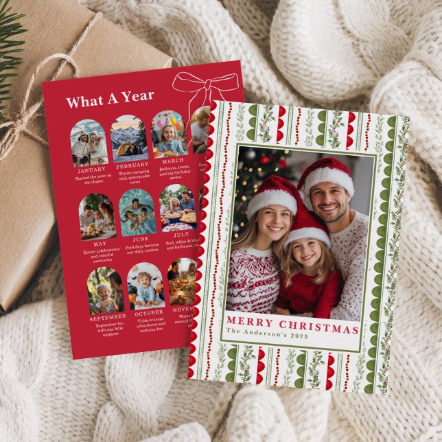 Budget What A Year Whimsical Twelve Photo collage Holiday Card (Creator Uploaded)