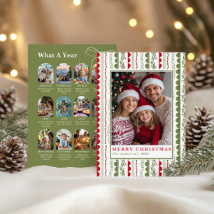 Budget What A Year Whimsical Twelve Photo collage Holiday Card