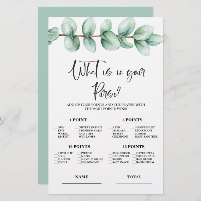 Budget What is in Purse Bridal Game Invitation (Front/Back)