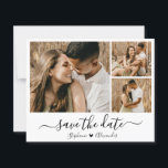 Budget Whimsical Calligraphy Photo Save The Date<br><div class="desc">Budget Elegant Modern Minimalist Calligraphy Script 3 Photo Collage Save The Date Cards in black and white. This romantic delicate design perfect for modern wedding. Features 3 (three) grid photo collage, a whimsical calligraphy in hand lettered style swash tail font with love heart. Easy to personalise it with your wedding...</div>