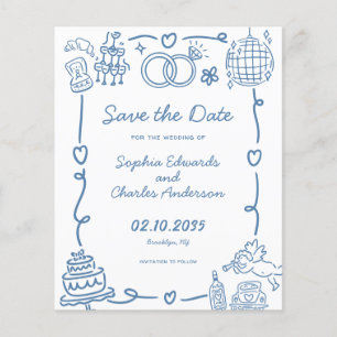 Budget Whimsical Doodles Wedding Save the Date