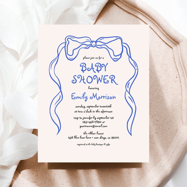 Budget Whimsical Quirky Blue Bow Baby Boy Shower Flyer (Creator Uploaded)