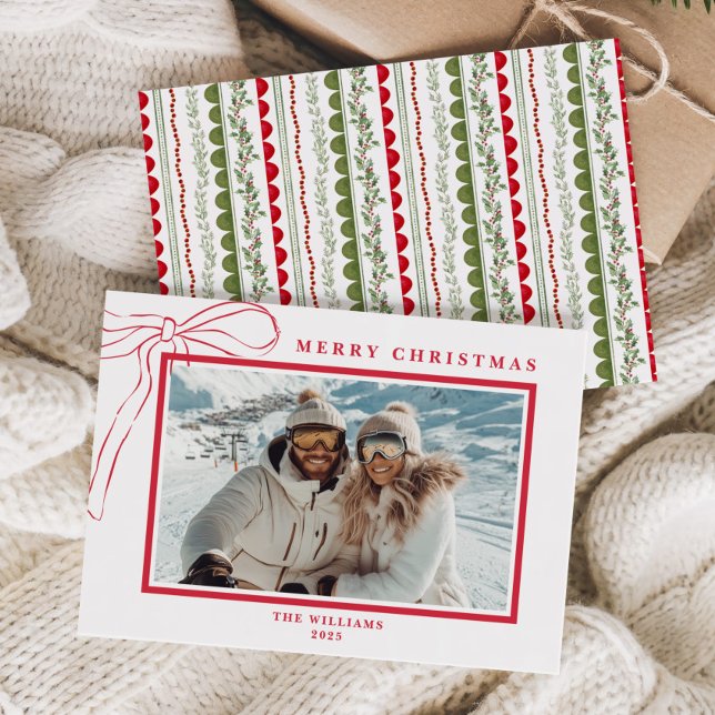 Budget Whimsical Red Bow Christmas Photo Holiday Card (Creator Uploaded)