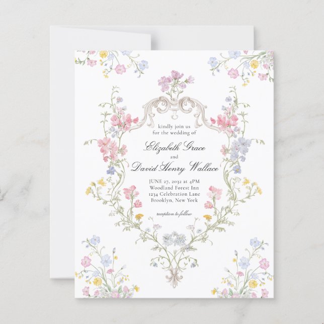 BUDGET Whimsical Rococo Floral Crest Wedding (Front)
