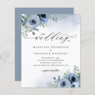 BUDGET Whimsical Script Floral Dusty Blue Wedding