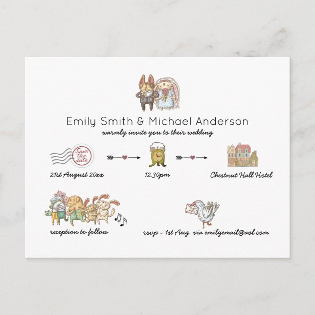 Budget Whimsical Timeline Wedding Invitations (Front)