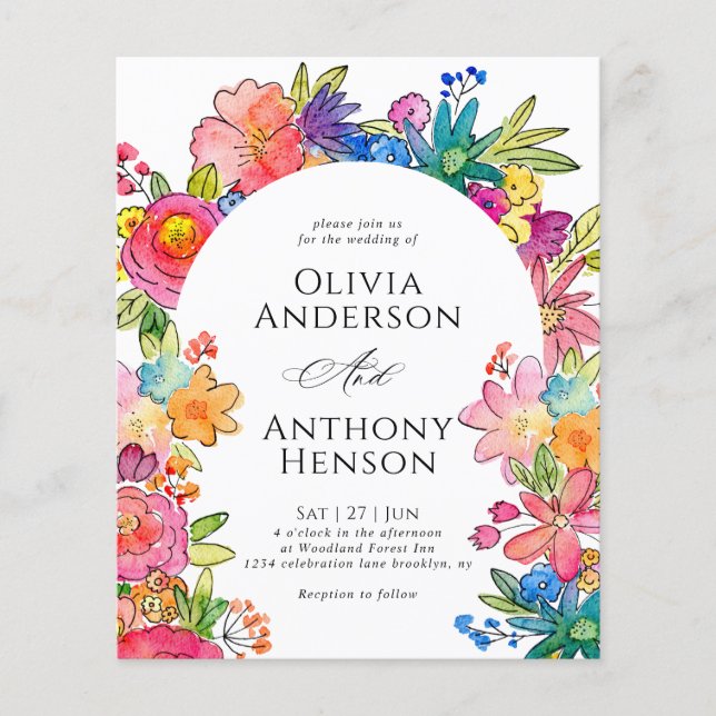 BUDGET Whimsy Bold Floral Watercolor Wedding (Front)