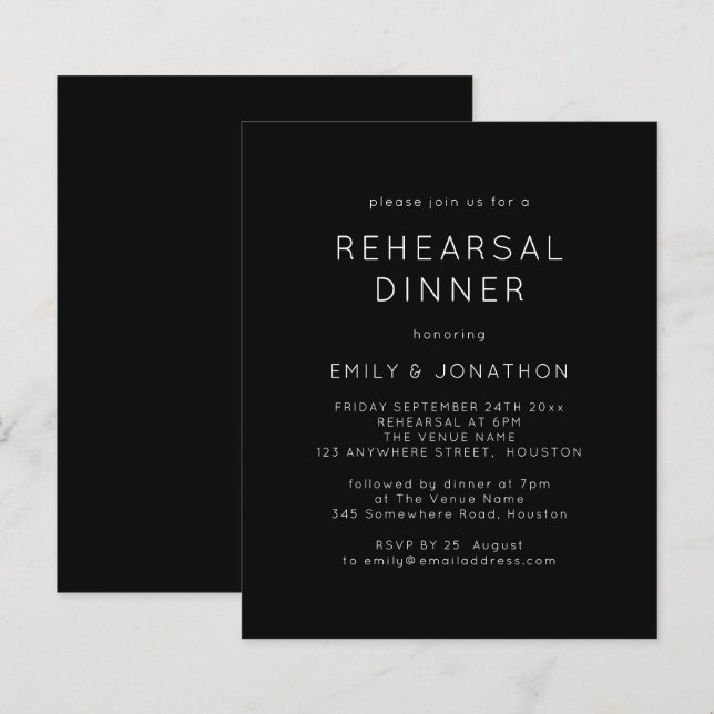 Budget White Black Rehearsal Dinner Wedding Invite (Front/Back)