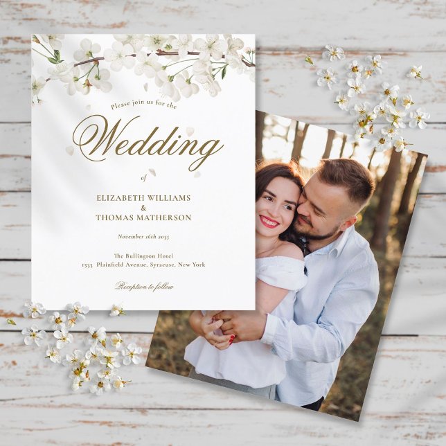 Budget White Blossom Photo Wedding Invitation (Creator Uploaded)