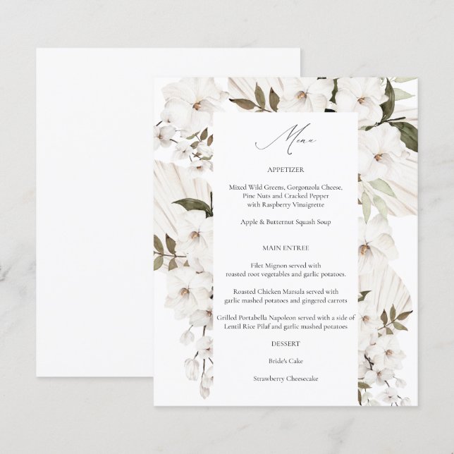 Budget White Boho Floral Menu 2 (Front/Back)